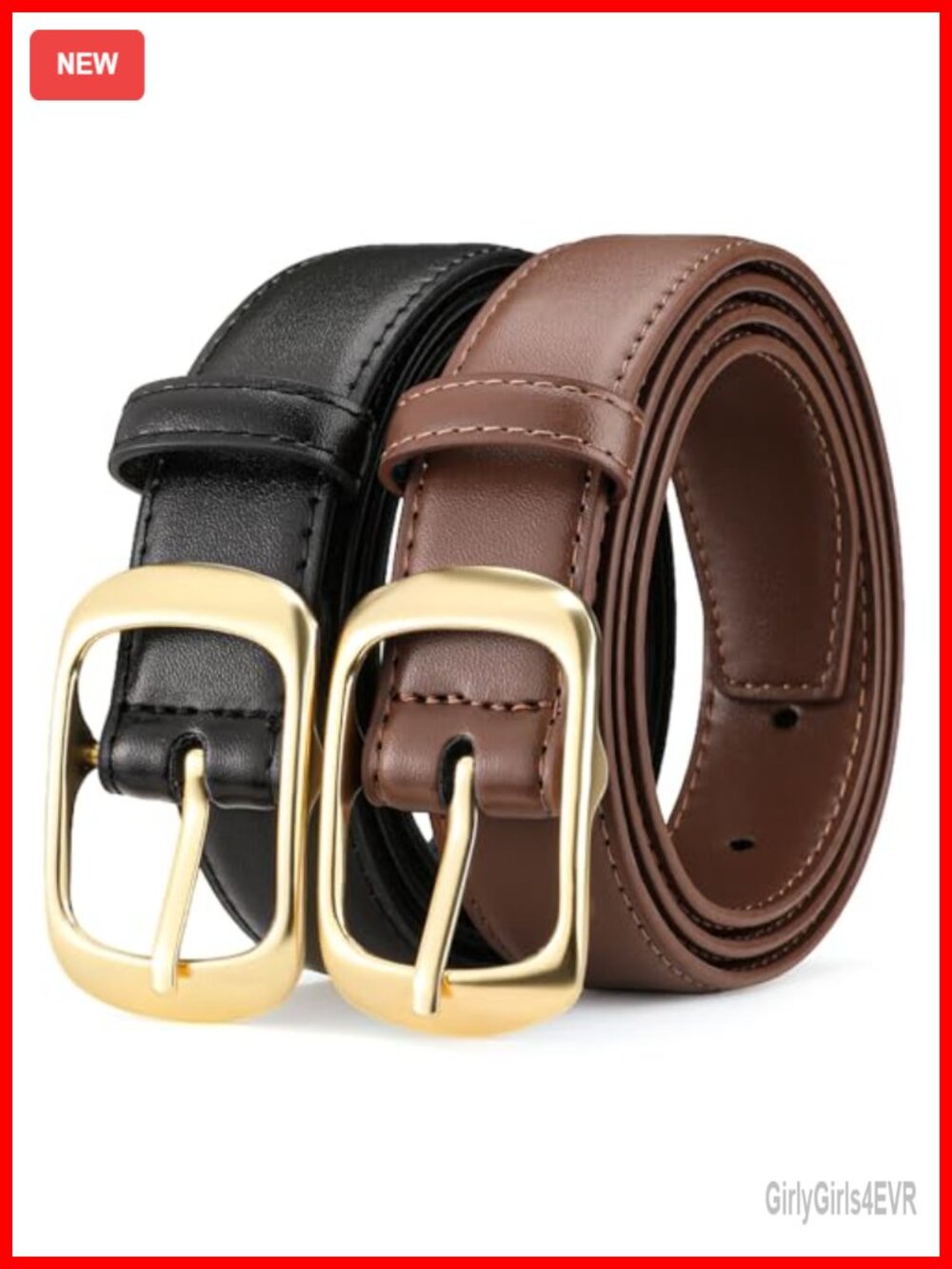 2 Pack Women's Faux Leather Belt Pin Buckle Jeans Pants Casual Waist